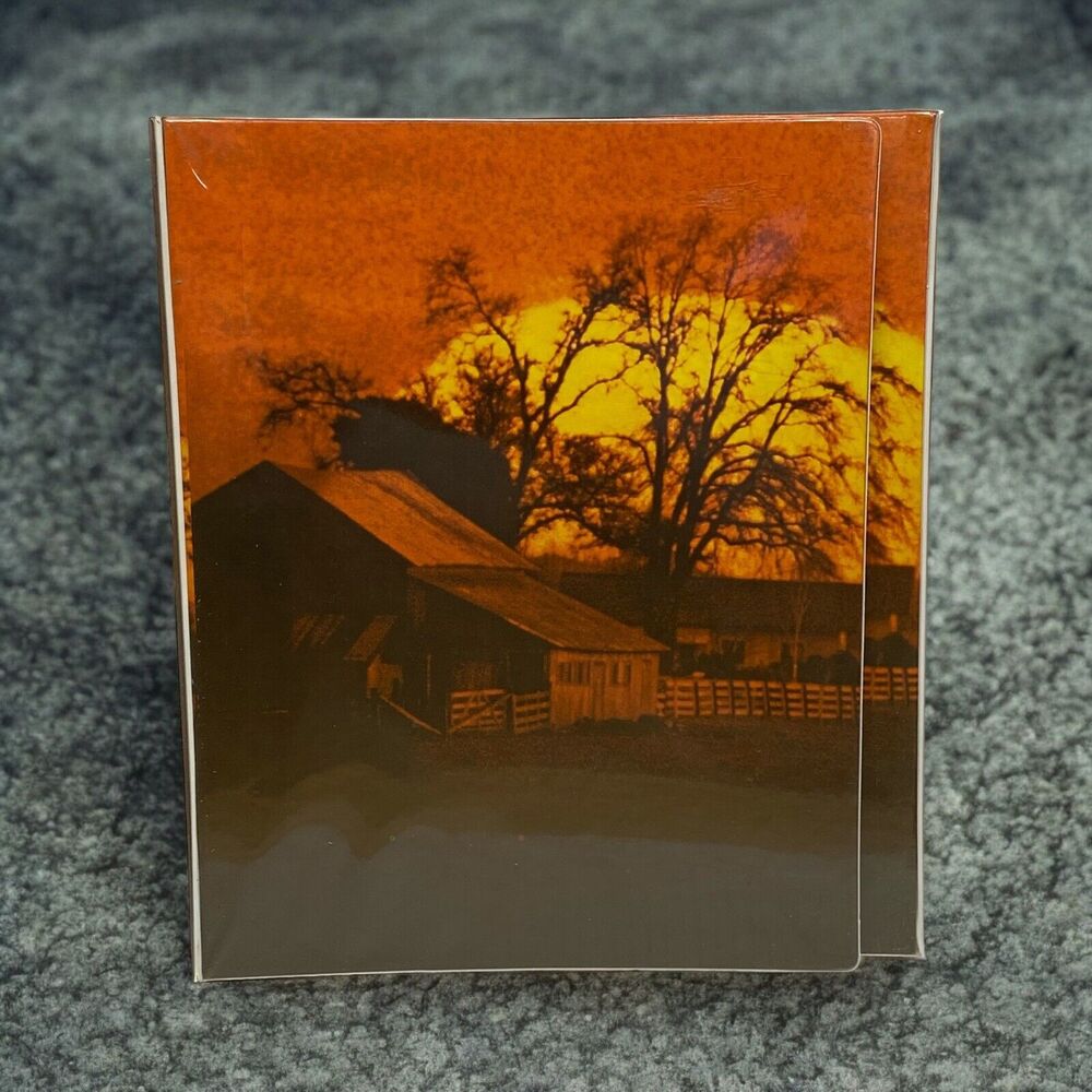 Vintage Mead Plastic 3 Ring Binder Notebook Clipboard Sunset House Trees Scene
